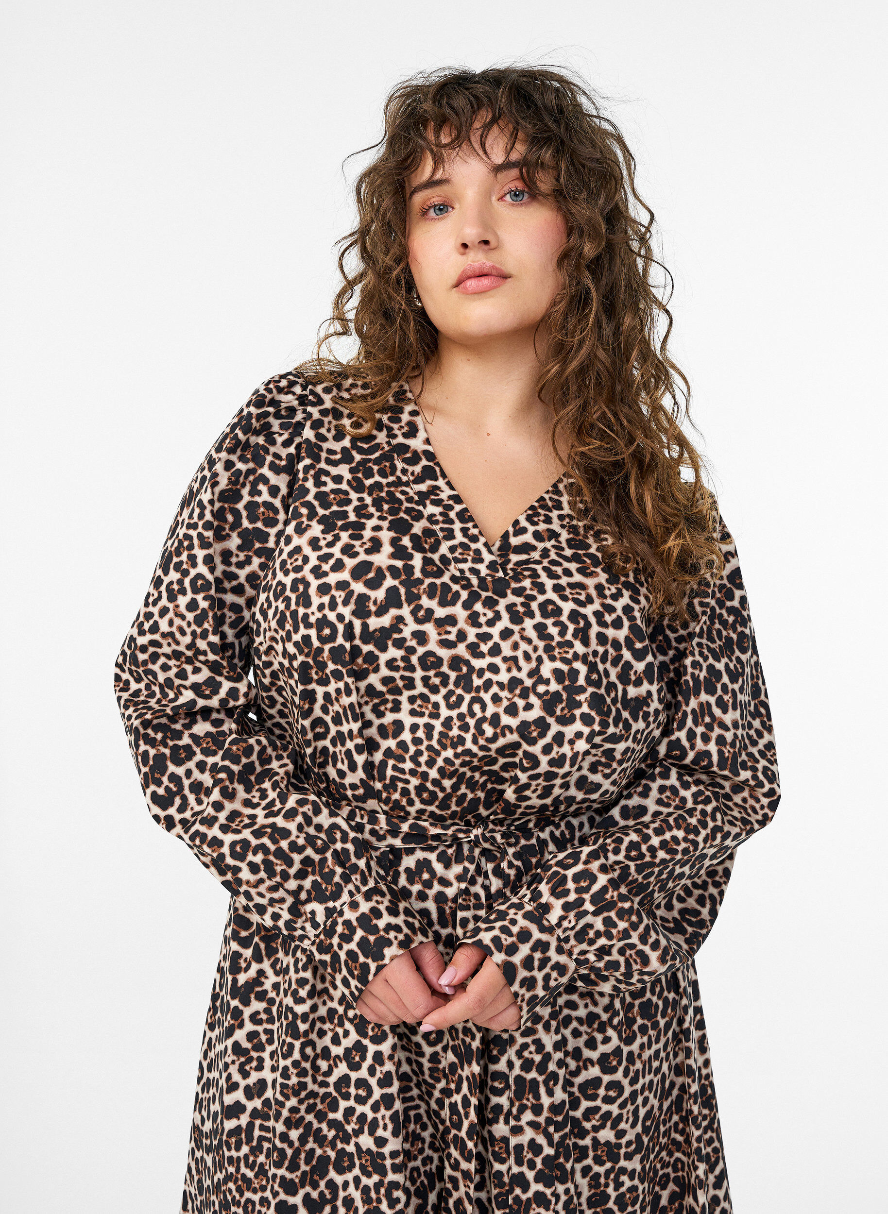 Zizzi Sukienka z bawelna organiczna z wiazaniem w pasie, Brązowy, Model image number 2