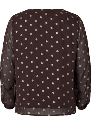 Bluzka z nadrukiem i dekoltem w szpic, Fudge/Gold Dots, Packshot image number 1