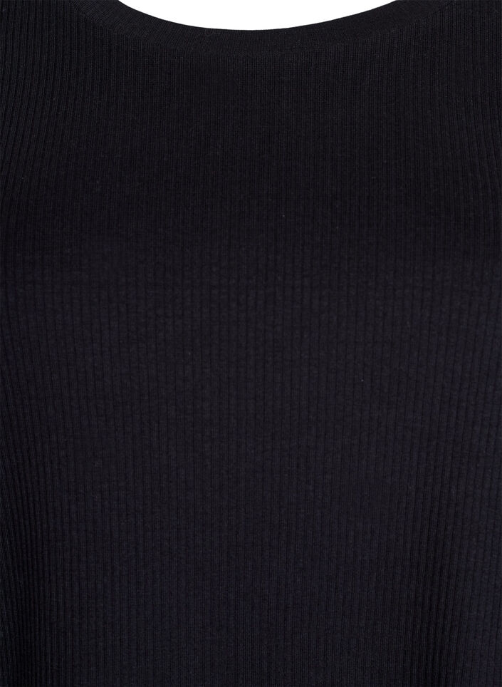 Bluzka z dzerseju w prazki z kr&oacute;tkim rekawem, Czarne, Packshot image number 2