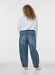 Jeansy typu barrel z przetartym wykonczeniem, Niebieskie, Model image number 1