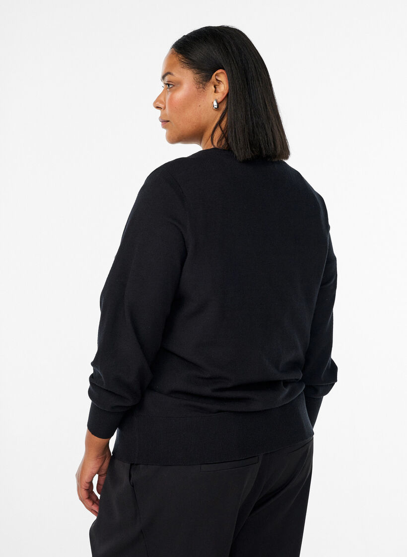 Kardigan z okraglym dekoltem i guziki pokryte tkanina, Czarne, Model image number 2