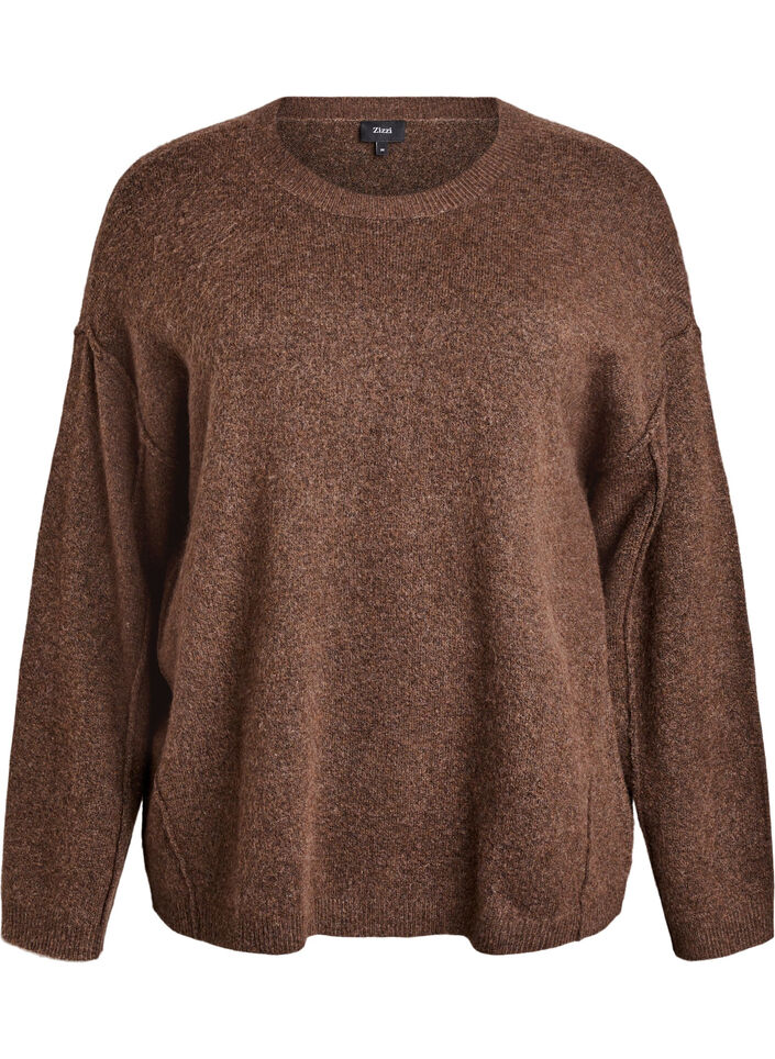 Luzny dzianinowy sweter z widocznymi szwami, Brązowy, Packshot image number 0