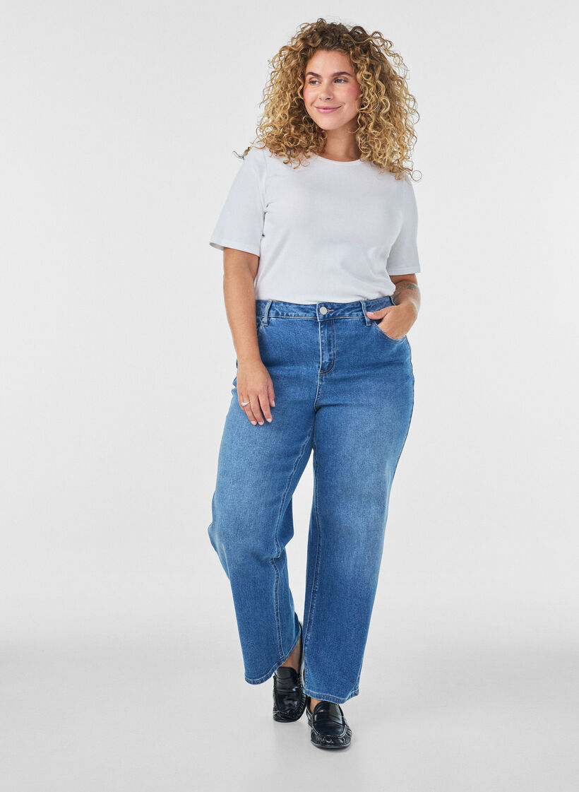 Proste jeansy o lekko zniszczonym wygladzie, Niebieskie, Model image number 0