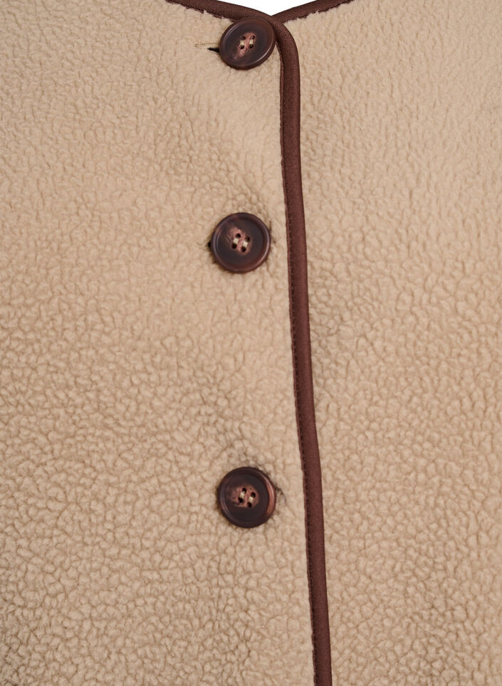 Bezrekawnik z polaru Teddy z kontrastowymi wykonczeniami, Beżowy, Packshot image number 2