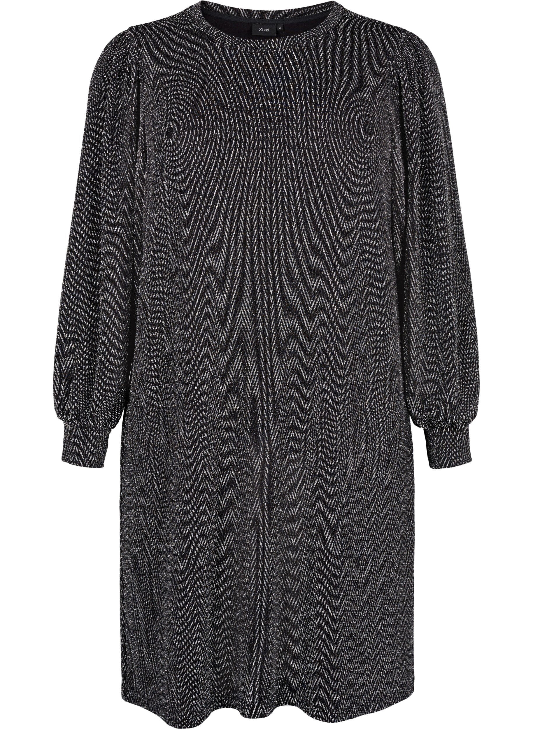 Zizzi Sukienka w zygzakowaty wz&oacute;r z brokatem, Silver ZigZagShimmer, Packshot image number 0