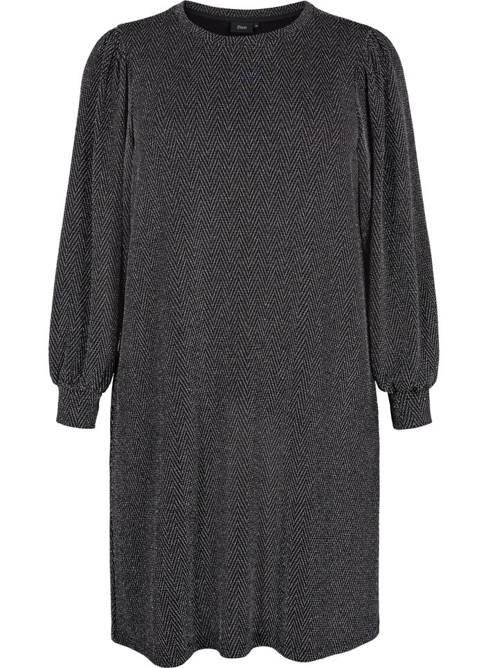 Sukienka w zygzakowaty wzór z brokatem, Silver ZigZagShimmer, Packshot image number 0