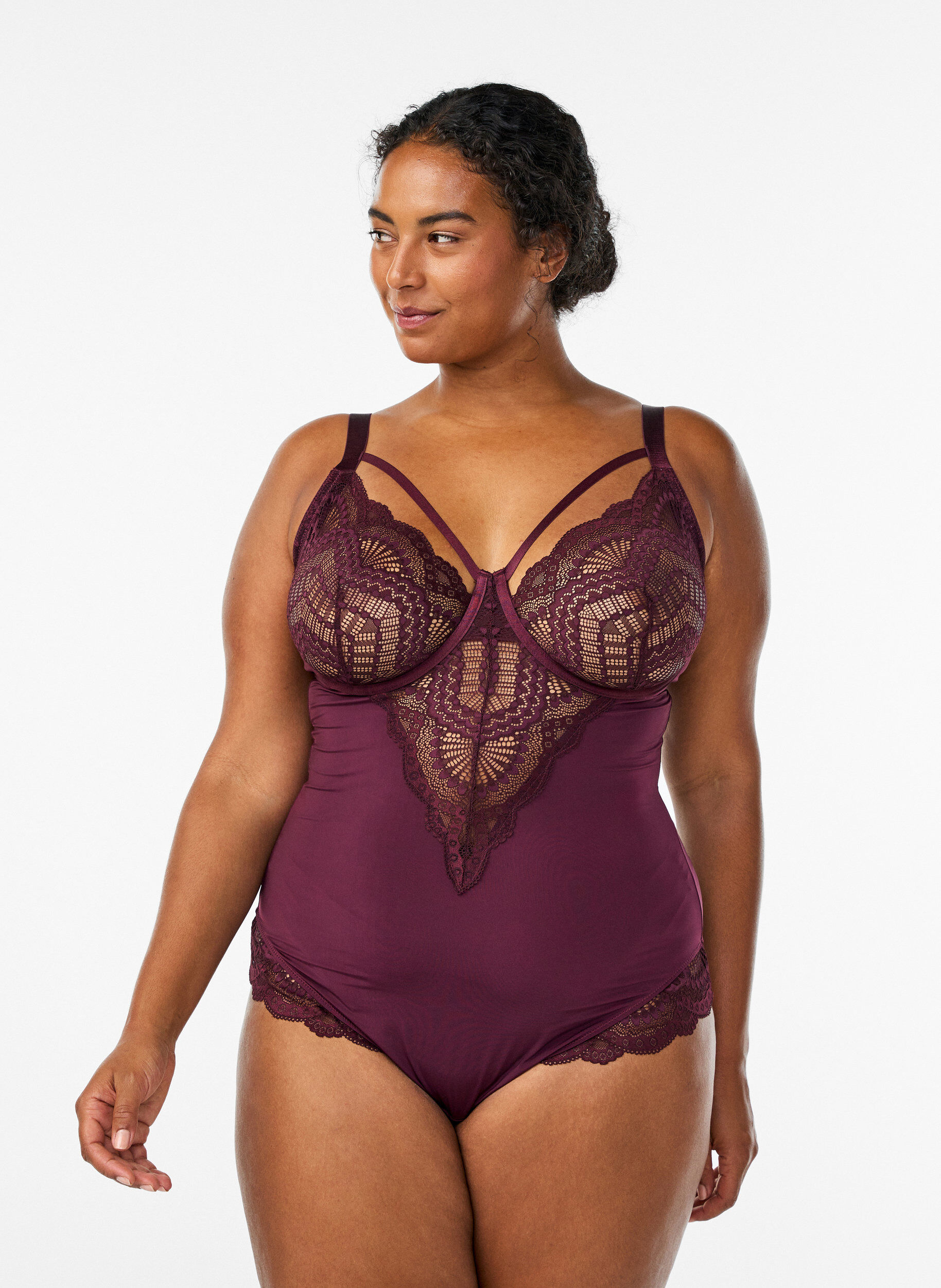 ZizziKoronkowe body z fiszbinami i ozdobnymi paseczkami, Czerwony, Model image number 0