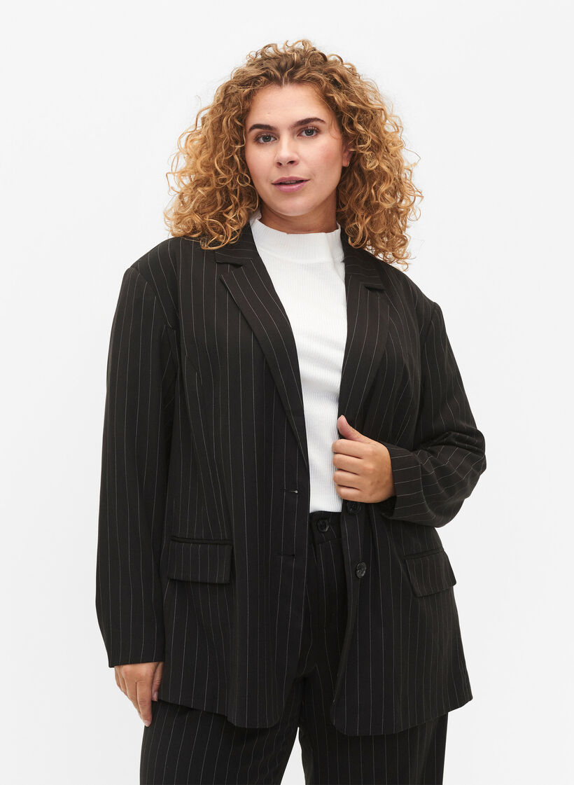Blezer w prazki, Black W. Pinstripe, Model image number 0