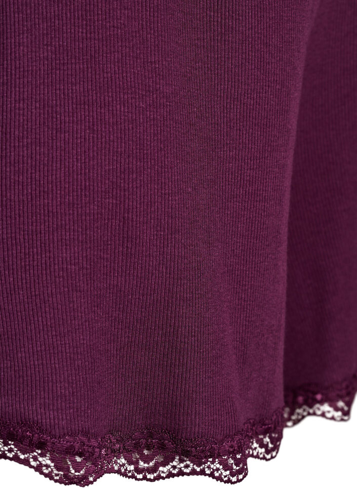 Luzne nocne szorty o prazkowanej fakturze i koronkowym wykonczeniu, Ciemnobordowy, Packshot image number 3