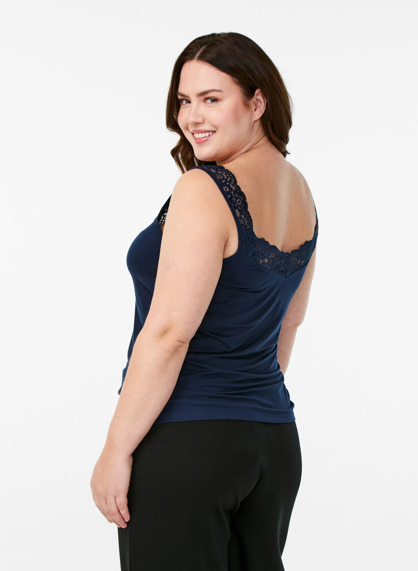 Wiskozowy top z koronkowym brzegiem, Niebieskie, Model image number 2