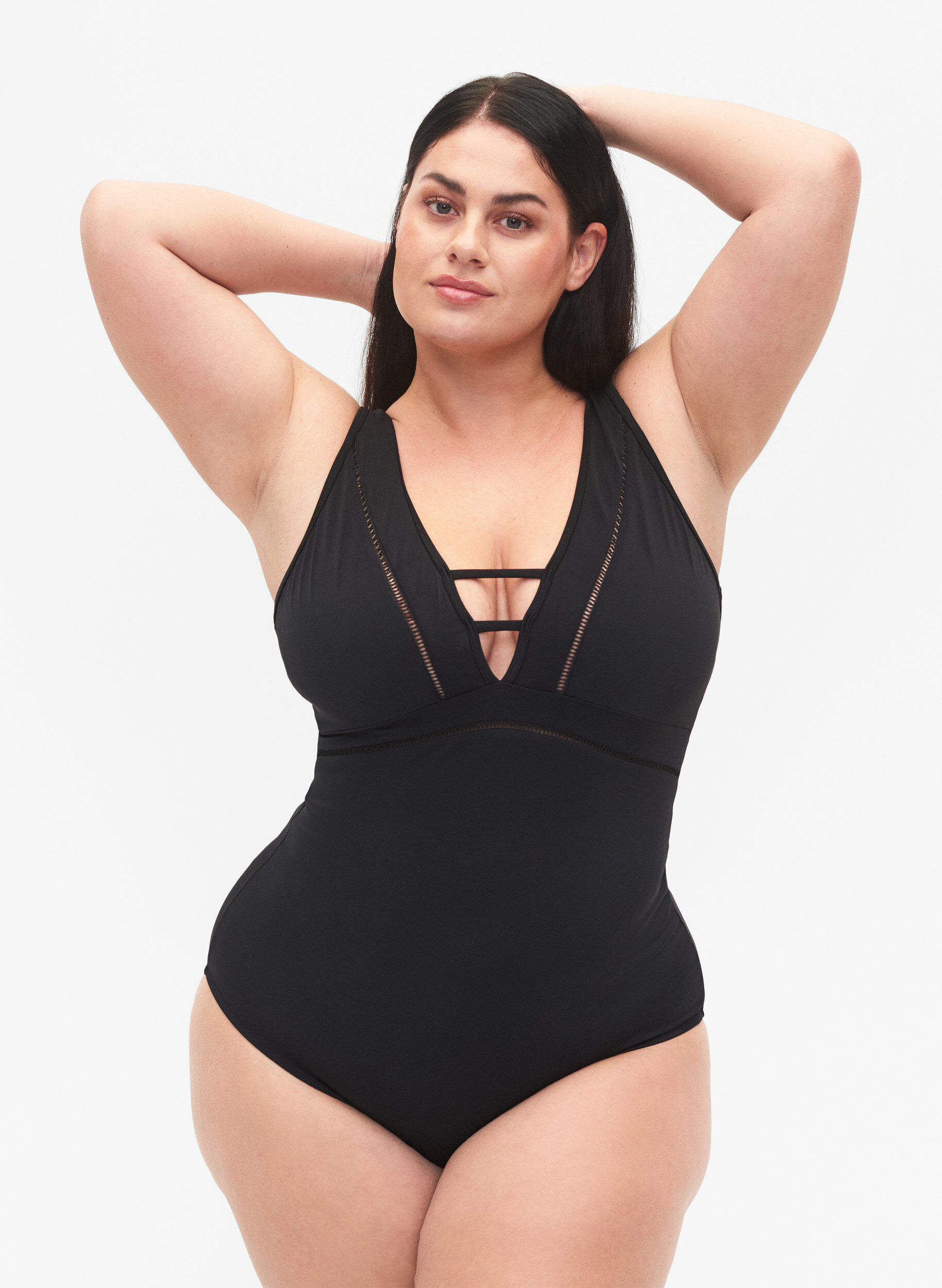 Zizzi Swimsuit with band detail, Black, Model image number 0