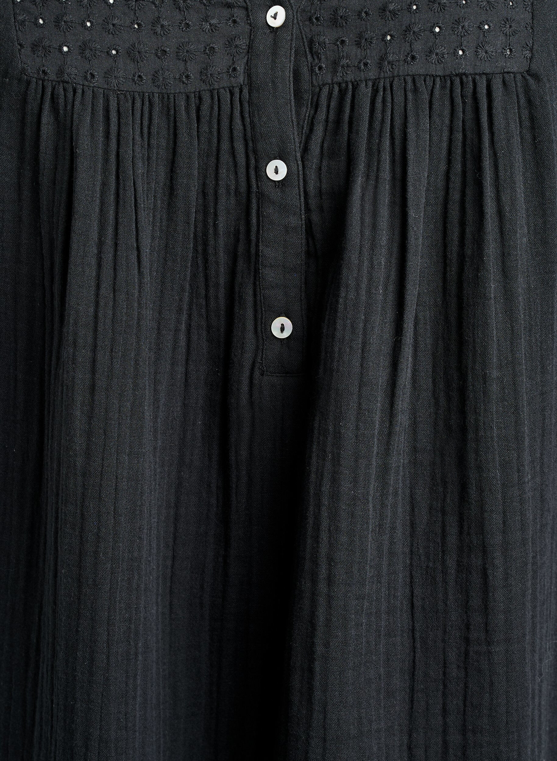 Zizzi Tunika z bawelnianej, muslinowej tkaniny z haftem angielskim, Czarne, Packshot image number 2