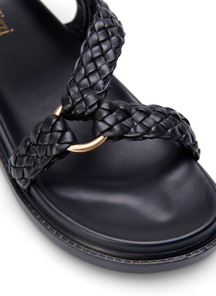 Szerokie skórzane sandaly z aksamitnymi paskami, Black, Packshot image number 3