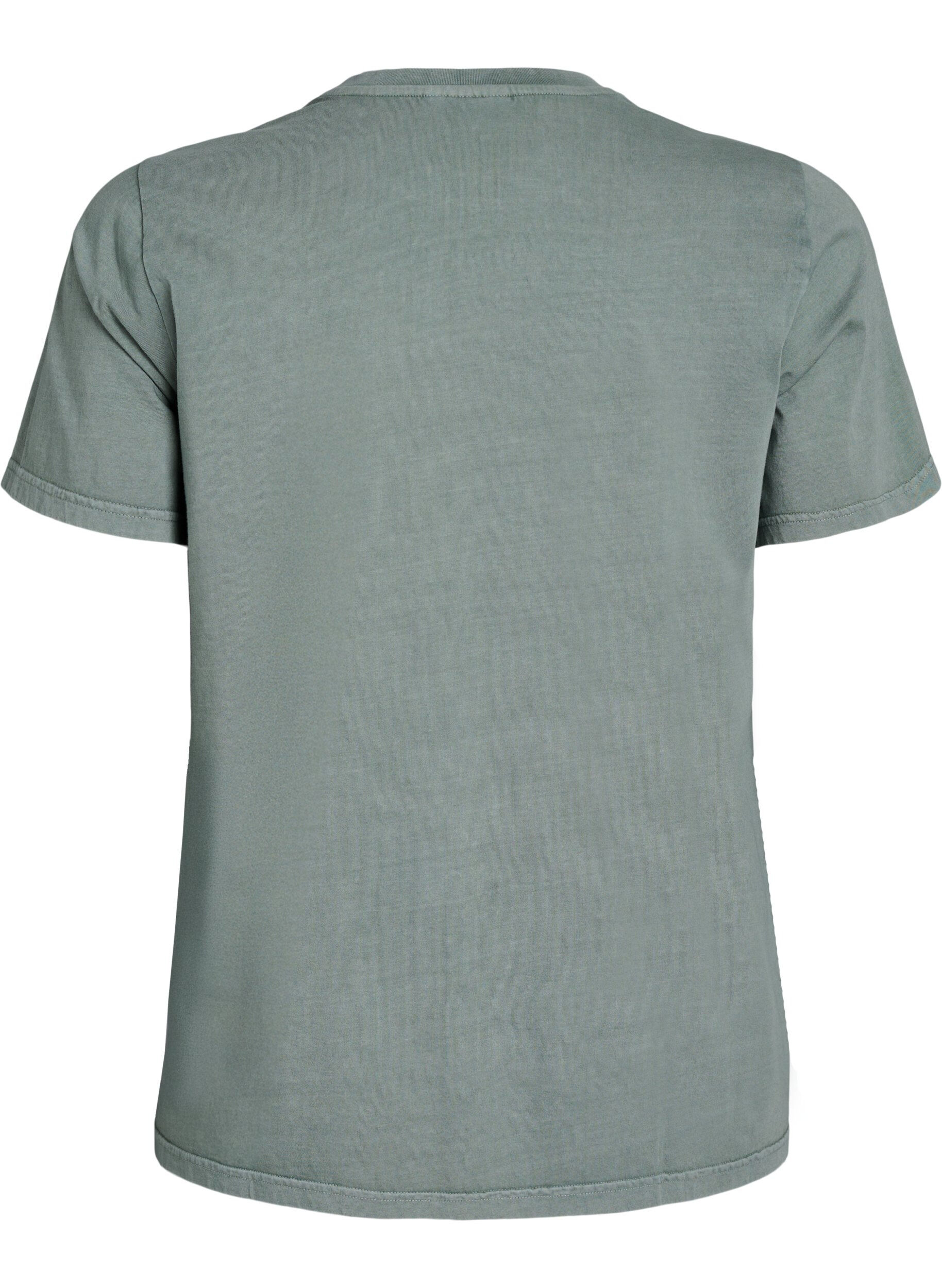 Zizzi Koszulka z bawelny organicznej z tekstem i kwiatowym nadrukiem, Zielony, Packshot image number 1