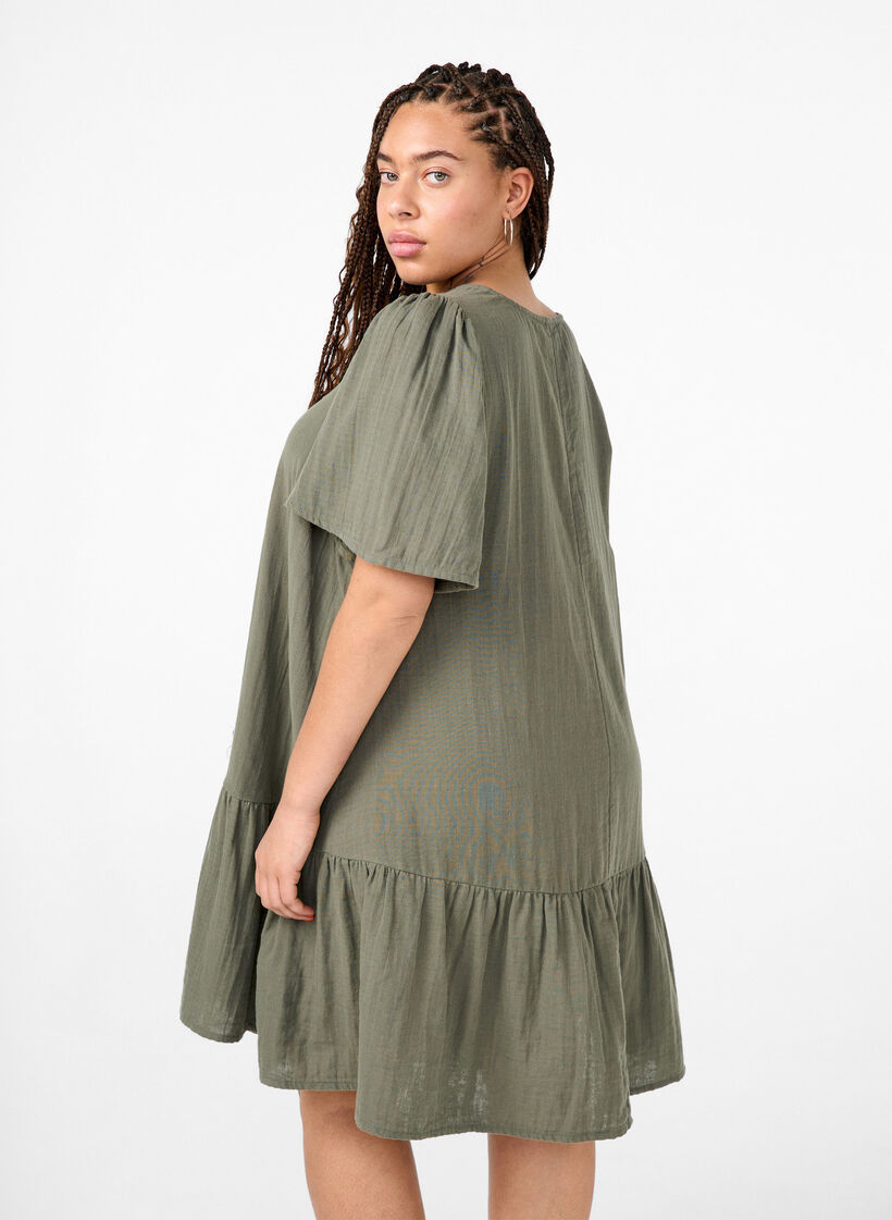 Bawelniana sukienka z krótkim rekawem w ksztalcie litery A, Thyme, Model image number 1