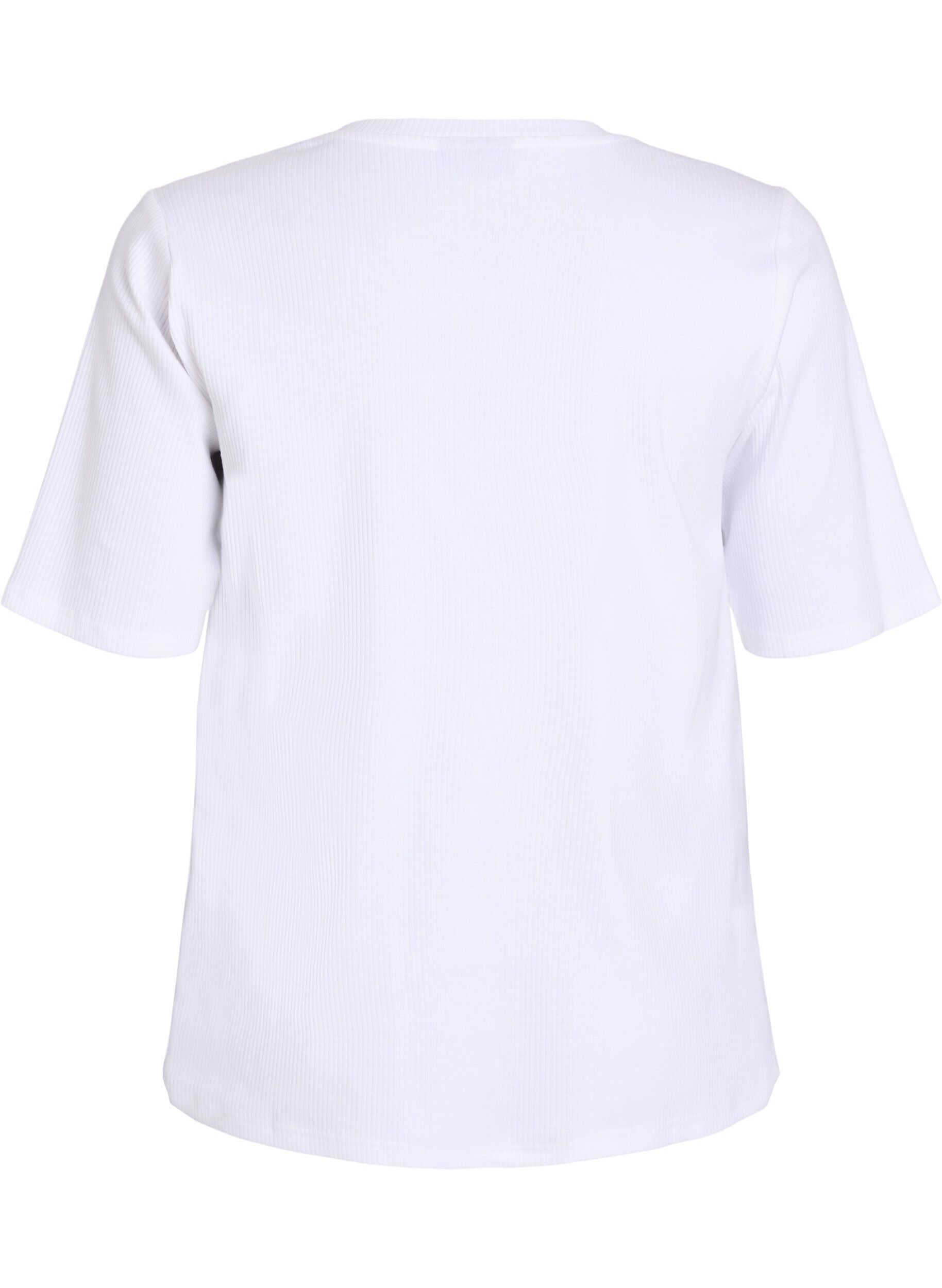 ZizziBluzka z dzerseju w prazki z kr&oacute;tkim rekawem, Biały, Packshot image number 1