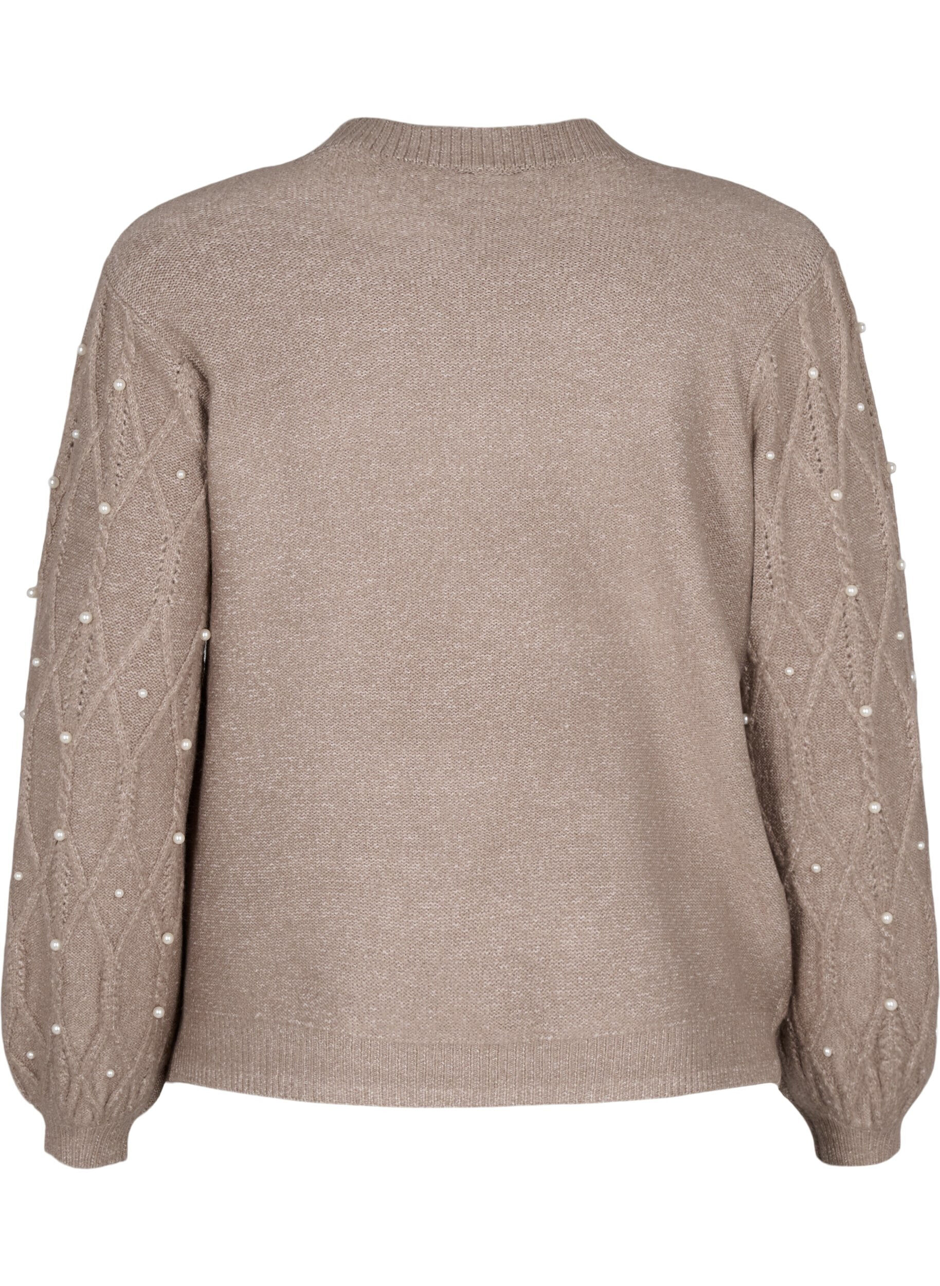 Zizzi Dzianinowy sweter ze wzorem i z perlami, Desert Taupe Mel., Packshot image number 1