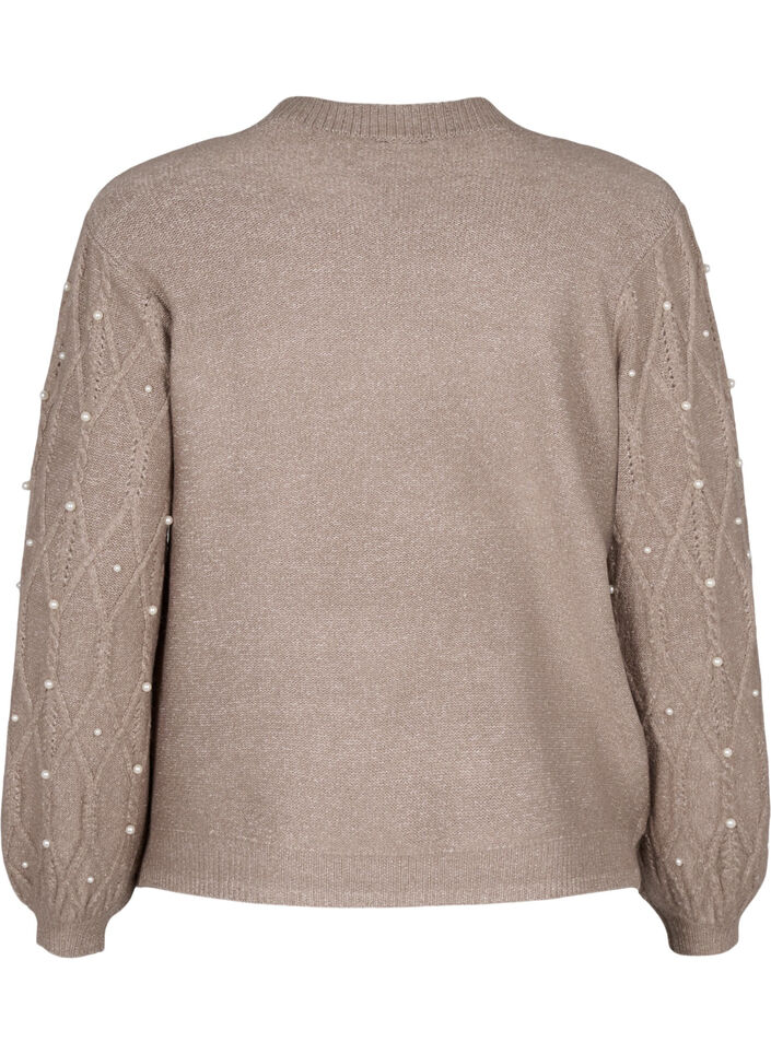 Dzianinowy sweter ze wzorem i z perlami, Desert Taupe Mel., Packshot image number 1