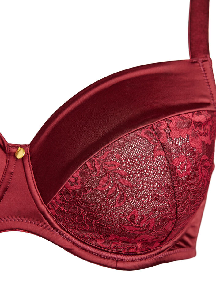 Biustonosz push-up z wycieciem na biust, wykonany z blyszczacej mikrofibry, Ciemnobordowy, Packshot image number 2