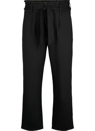 Spodnie z wysokim stanem z falbanami i wiazaniem, Black, Packshot image number 0