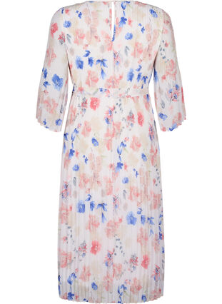 Kwiecista plisowana sukienka ze sznurkiem, White/Blue Floral, Packshot image number 1
