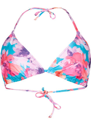 Trójkatny biustonosz bikini z nadrukiem, Pink Flower, Packshot image number 0