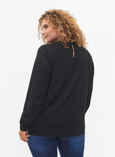 Bluzka z dlugim rekawem i koronkowymi detalami, Black, Model image number 1