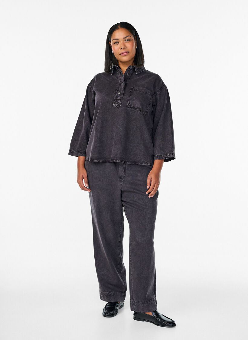 Szerokie jeansy z elastyczna gumka w talii, Szary, Model image number 0