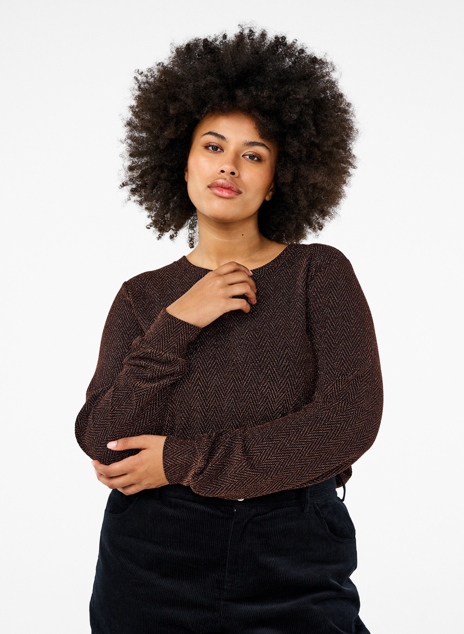 Zizzi Bluzka z blyszczacym wzorem, Copper ZigzagShimmer, Model image number 0