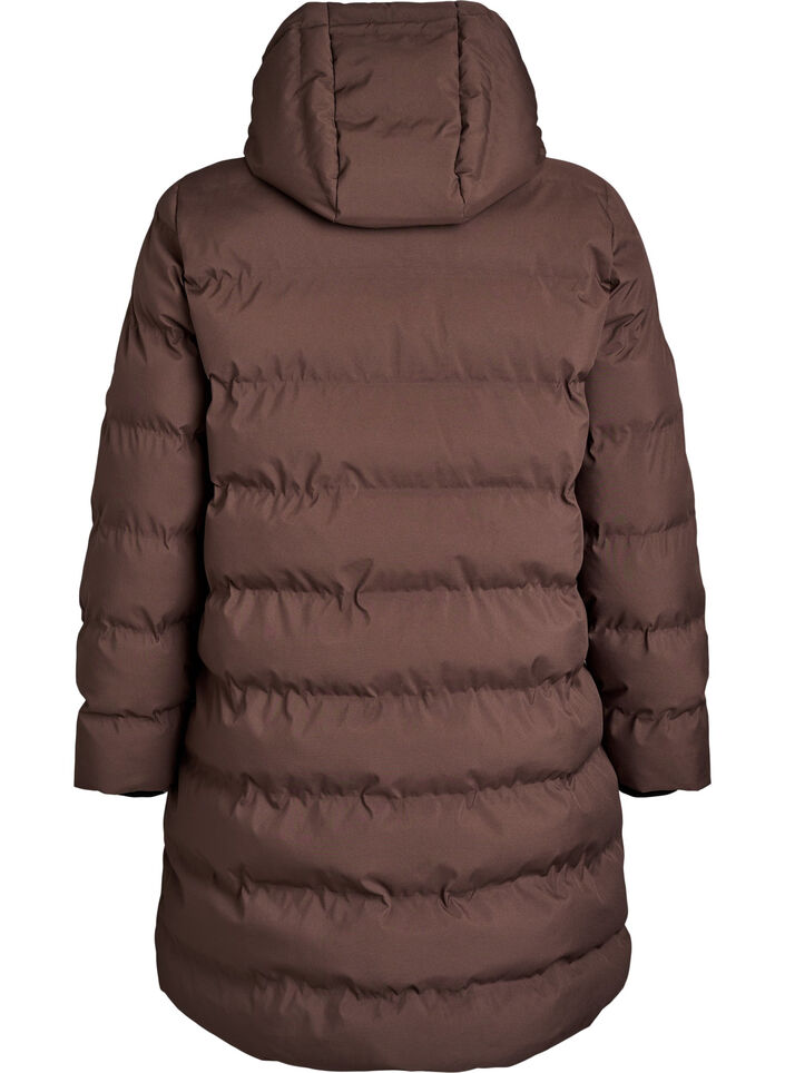 Puchowy plaszcz z kapturem i kieszeniami, Brązowy, Packshot image number 1