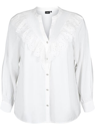 Wiskozowa bluzka koszulowa z marszczeniami, Bright White, Packshot image number 0
