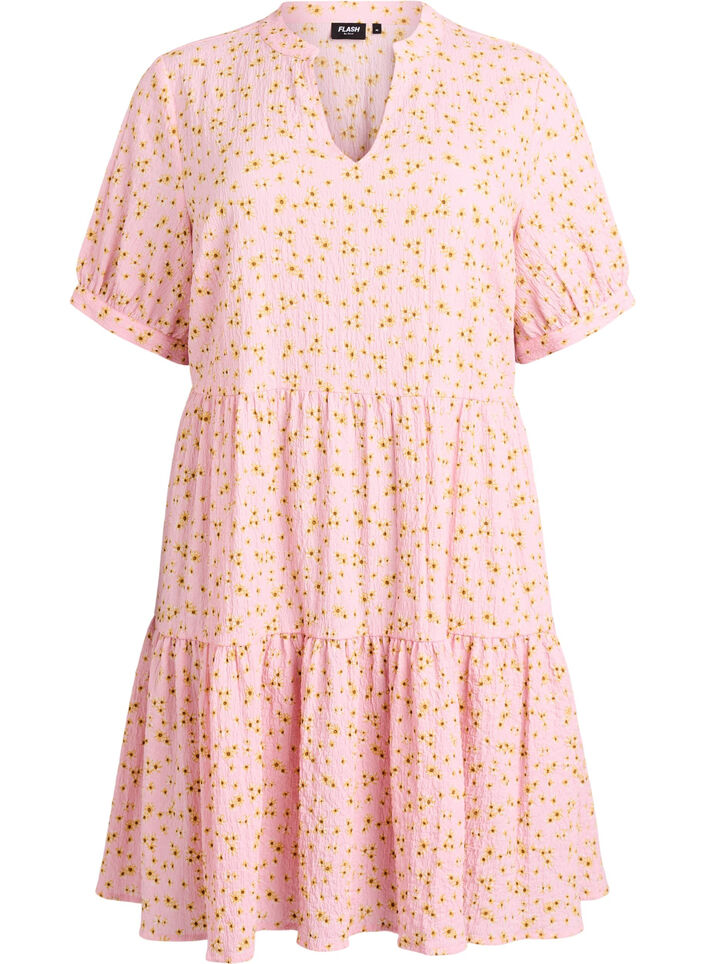 Kr&oacute;tka sukienka o kroju A, R&oacute;żowy, Packshot image number 0