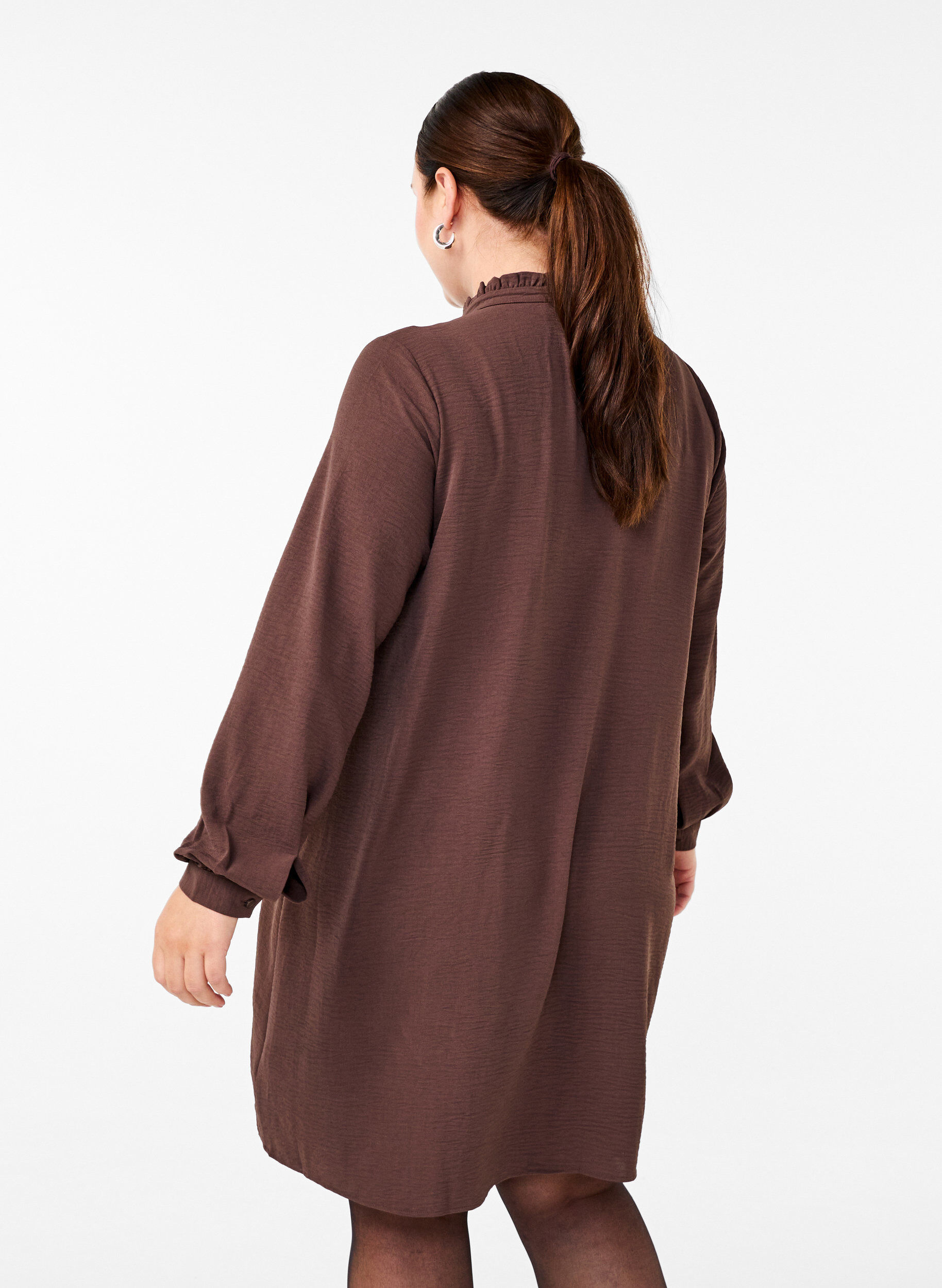 Zizzi Sukienka z dlugimi rekawami i zabotem, Chocolate Martini, Model image number 1