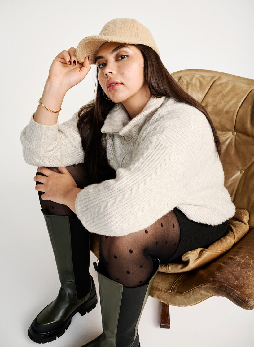 Sweter o warkoczowym splocie, zapinany na zamek, Pumice Stone Mel., Image image number 0