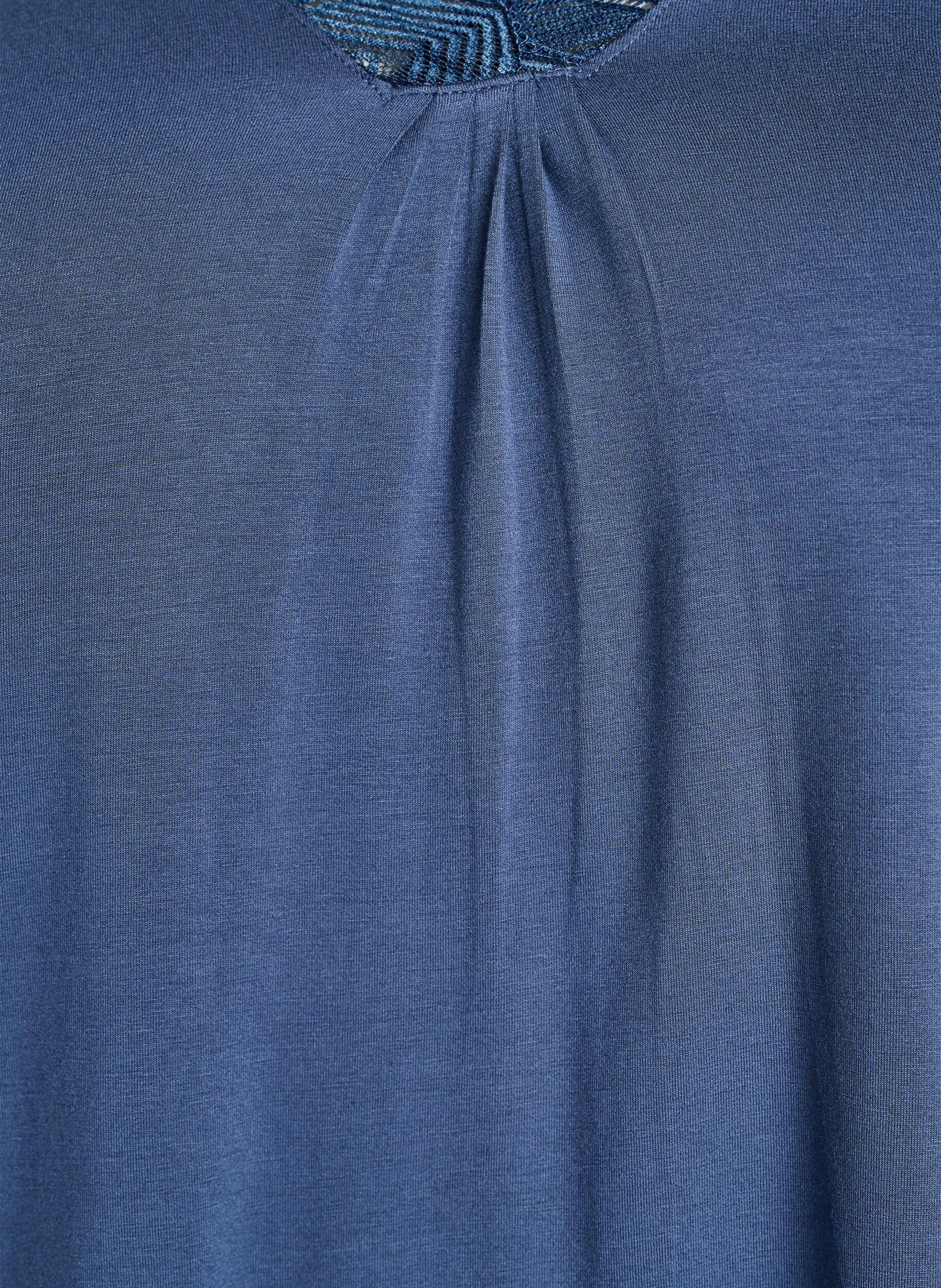 Zizzi G&oacute;ra pizamy z wiskozy z koronka i rekawem 3/4, Niebieskie, Packshot image number 2