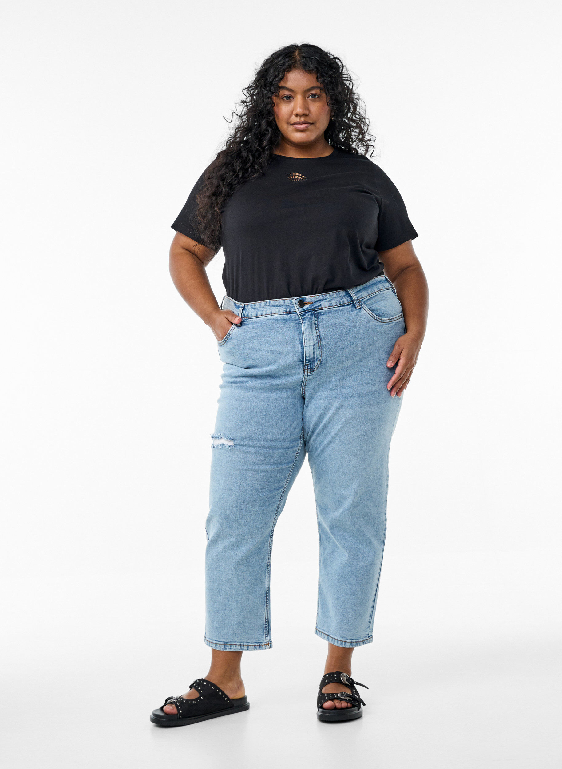 Zizzi Koszulka z ozdobnymi detalami, Czarne, Model image number 1