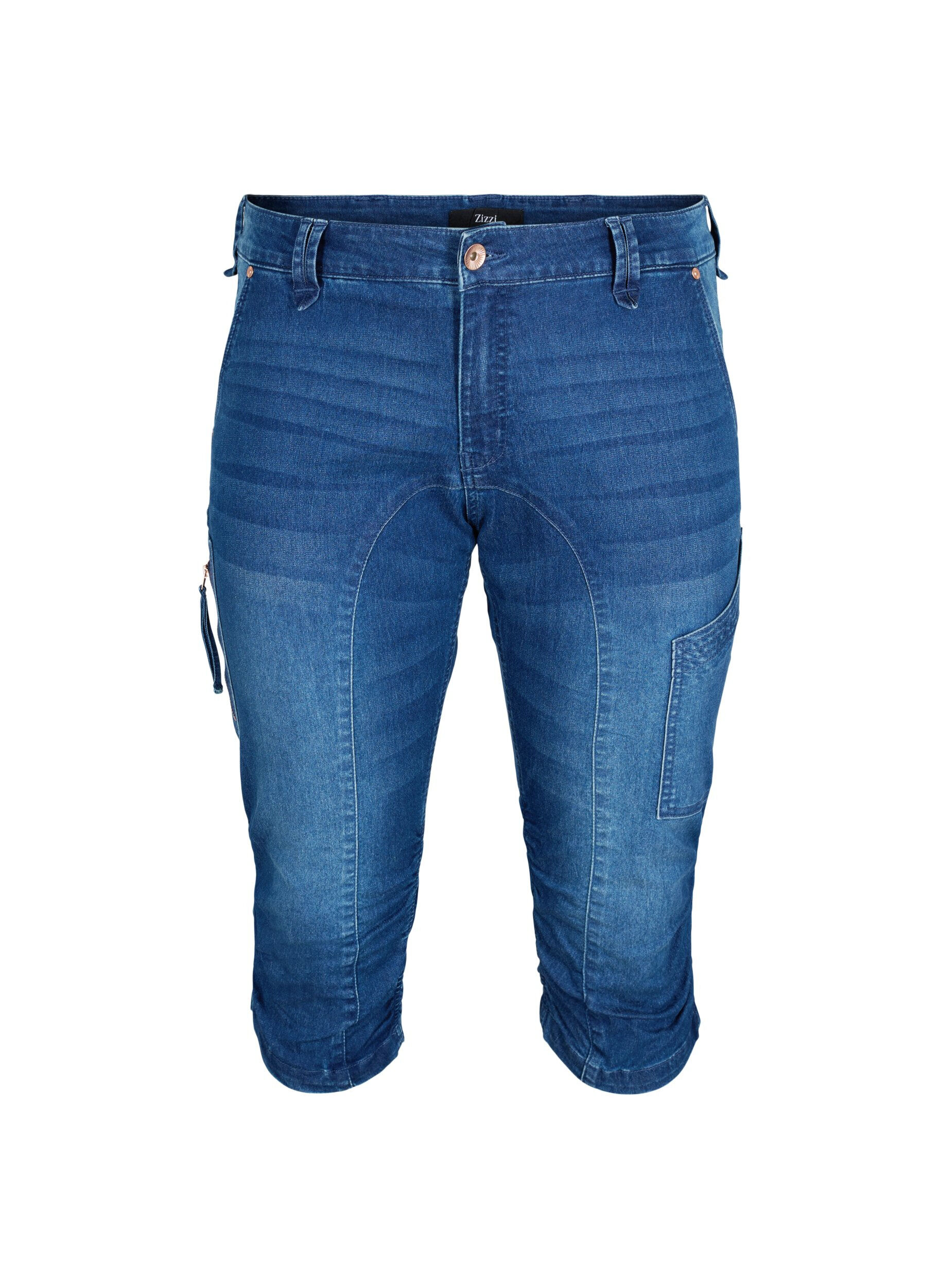 Jeansy capri o dopasowanym kroju z kieszeniami