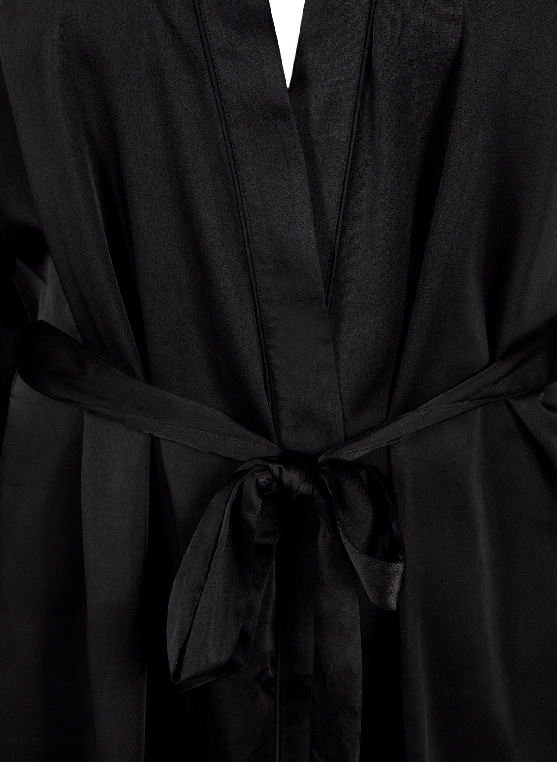 Zizzi Satynowe kimono z paskiem, Black, Packshot image number 2