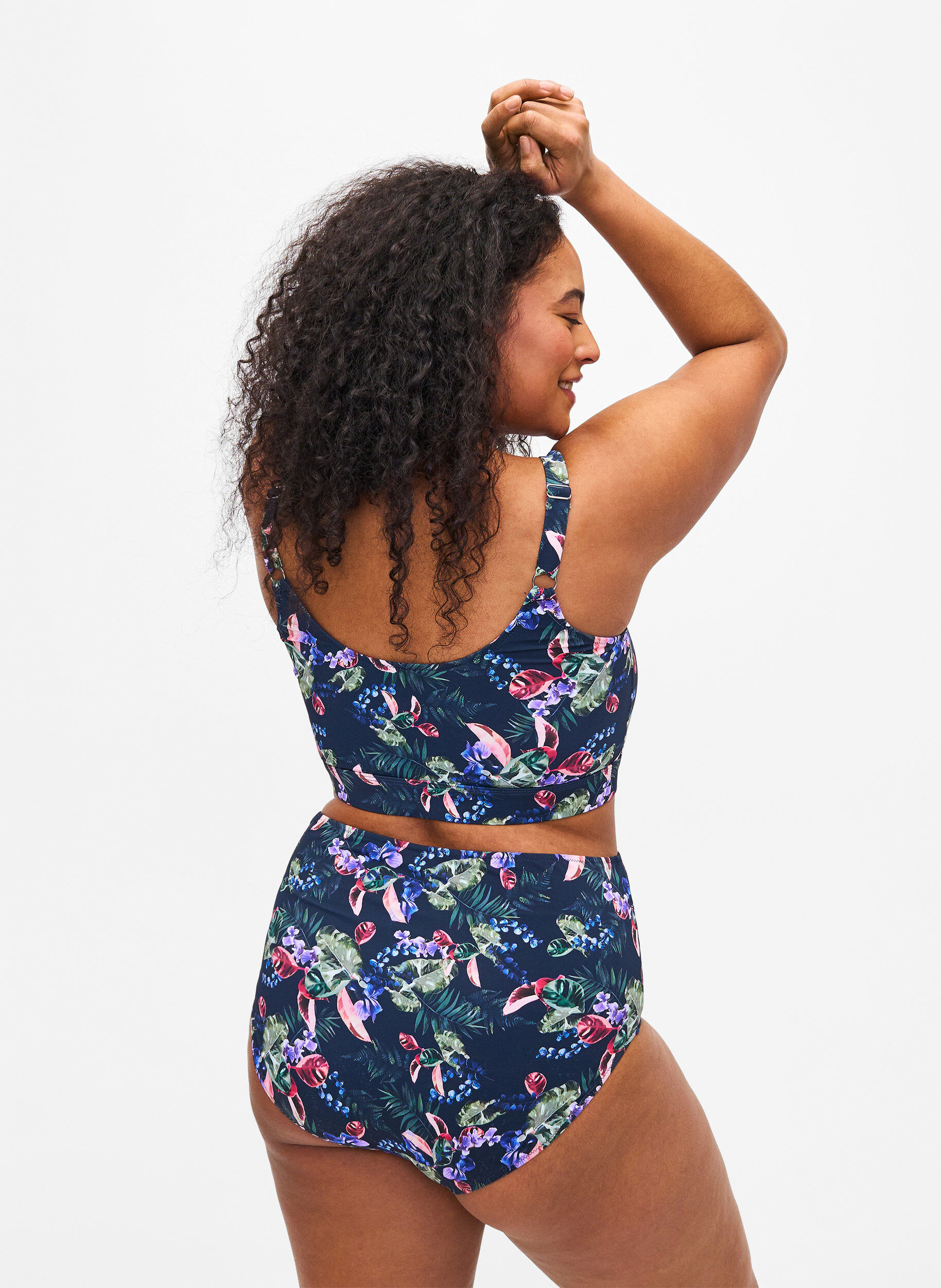 Zizzi Majtki od bikini z wysokim stanem i nadrukiem, Niebieskie, Model image number 1