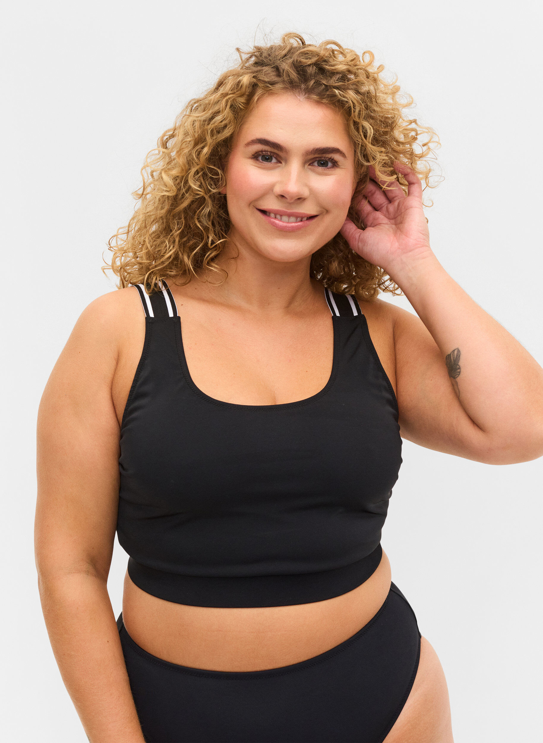 Zizzi Bikini top with striped shoulder straps, Black, Model image number 0