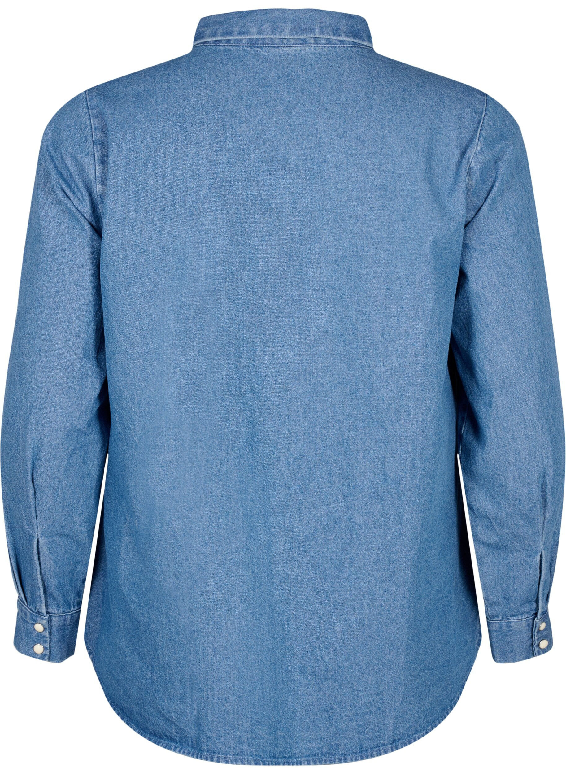 Zizzi Jeansowa koszula z dlugimi rekawami i kieszenia na piersi, Light Blue Denim, Packshot image number 1