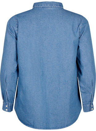 Jeansowa koszula w kwiaty z kieszenia na piersi, Light Blue Denim, Packshot image number 1