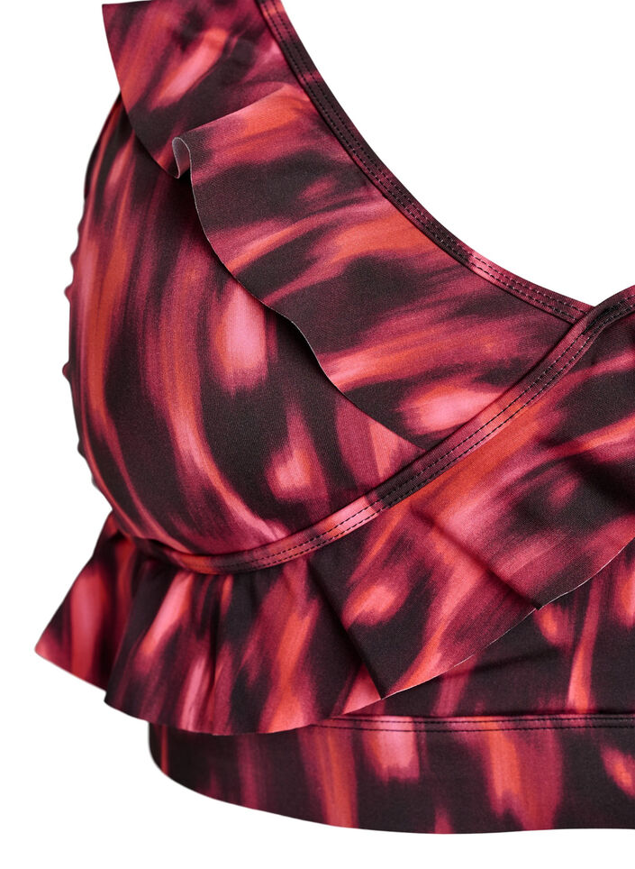 G&oacute;ra bikini z nadrukiem i falbankami, R&oacute;żowy, Packshot image number 2