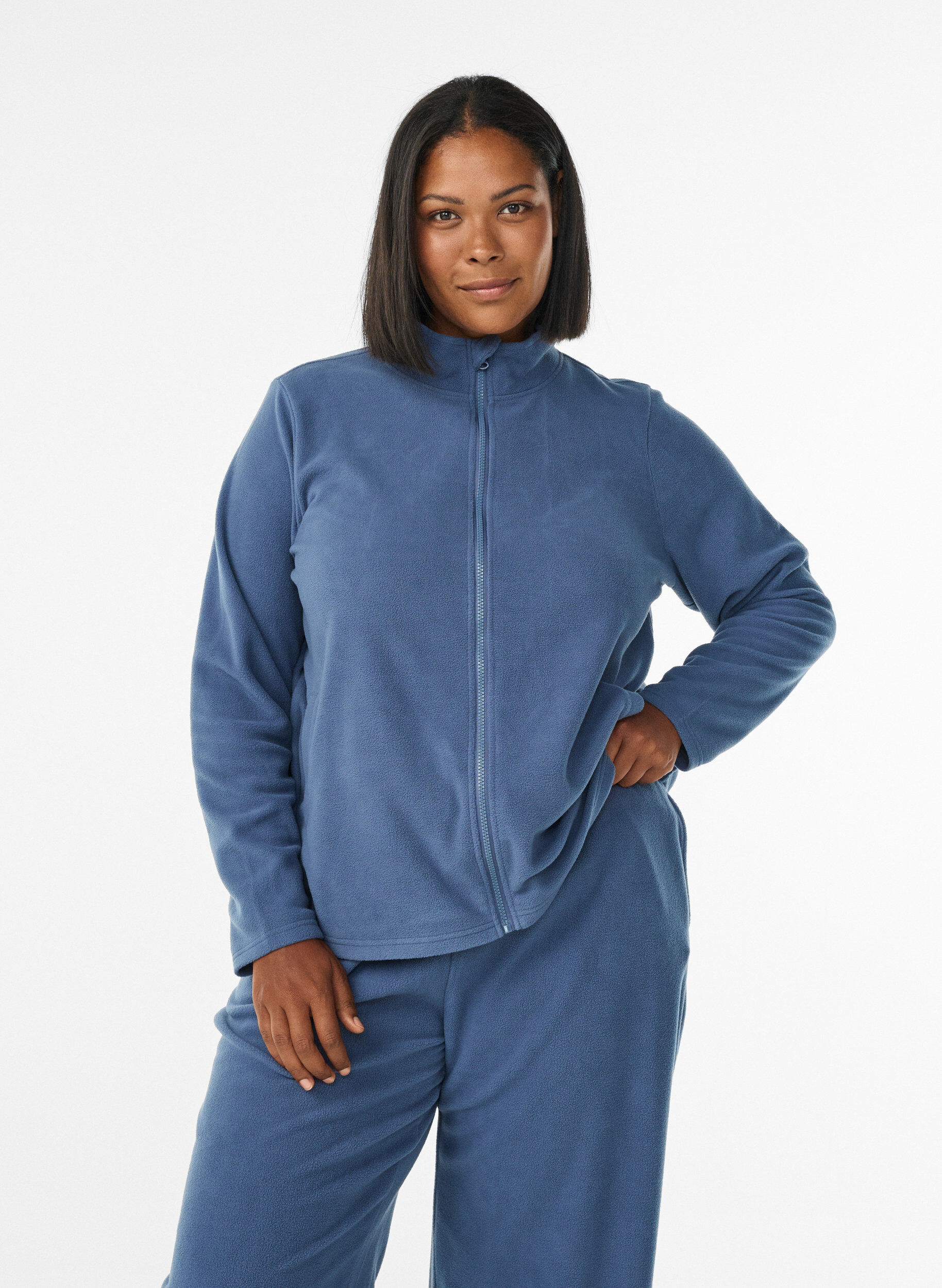 ZizziBluza polarowa z suwakiem i wysokim kolnierzem, Niebieskie, Model image number 0