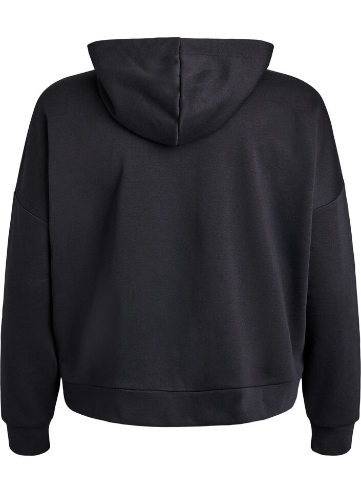 Bluza z kapturem zapinana na suwak i z nadrukiem na piersi, Czarne, Packshot image number 1