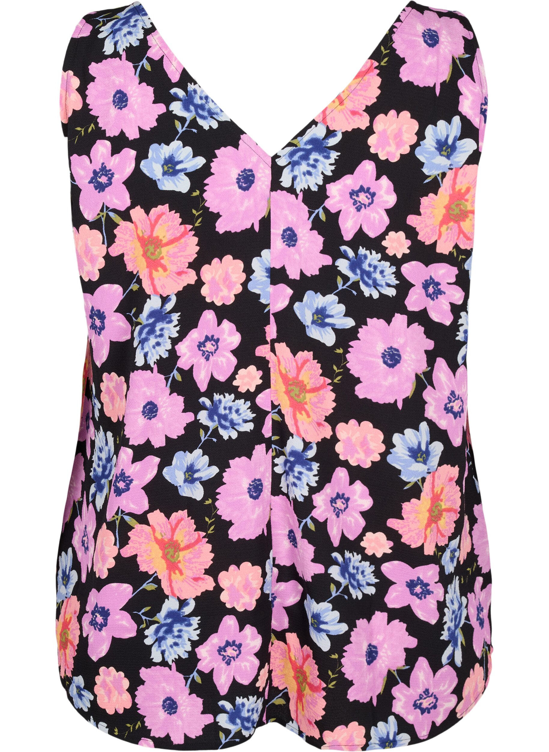 Zizzi Top w kwiaty z dekoltem w serek, Black Big Flower AOP, Packshot image number 1