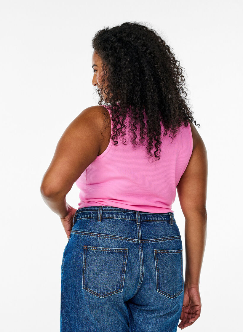 Dopasowany podkoszulek bez rekawów z dzetami, Różowy, Model image number 2