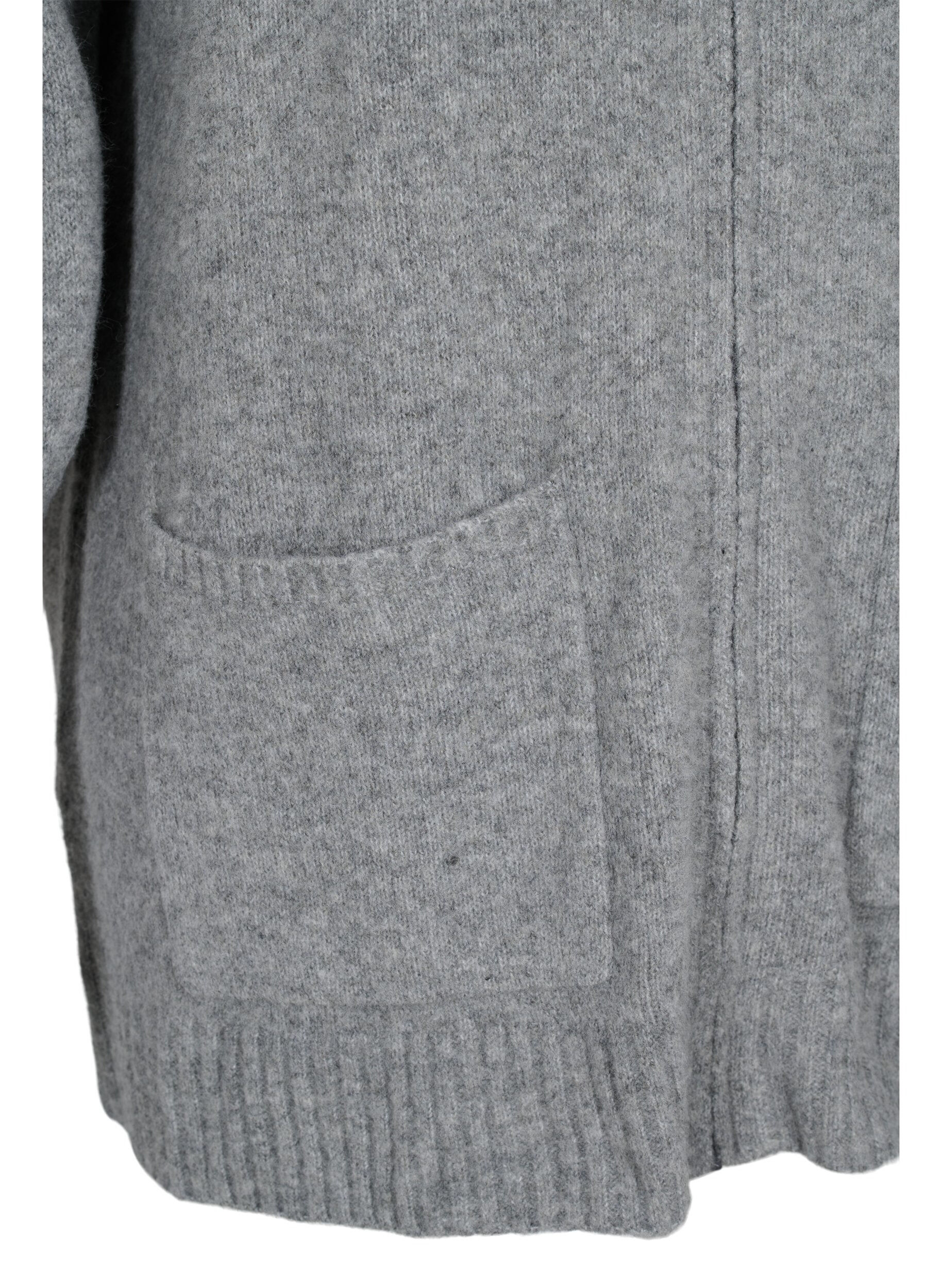 Zizzi Dlugi kardigan z dzianiny z suwakiem i kieszeniami, Medium Grey Melange, Packshot image number 3