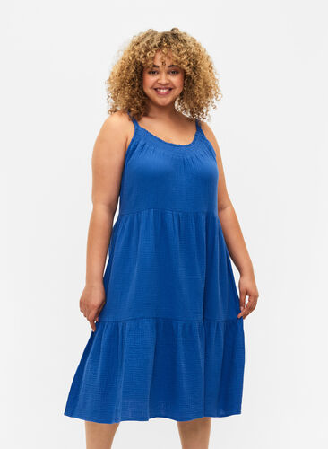 Jednolita bawelniana sukienka w kolorze tie-dye, Victoria blue, Model image number 0