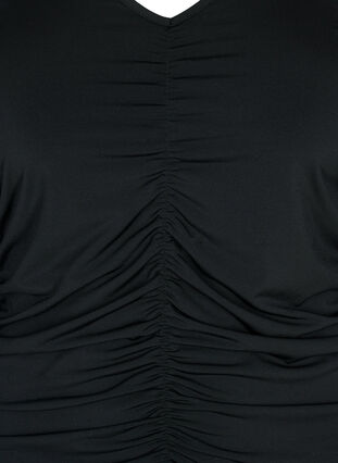 Bluzka z dekoltem w szpic i drapowaniami, Black, Packshot image number 2